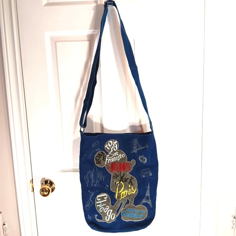 Mickey Mouse Disney Blue Crossbody Canvas Travel Bag - Picture 11 of 14